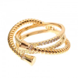 Luxury Sterling 24K Gold Plated Unique Screw Thread Three Round Overlapping Rings Women Jewelry