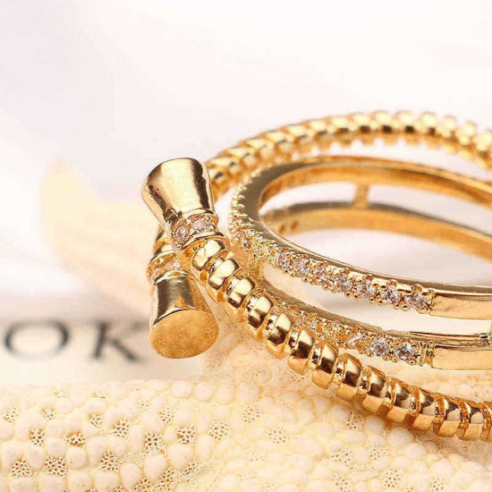 Luxury Sterling 24K Gold Plated Unique Screw Thread Three Round Overlapping Rings Women Jewelry