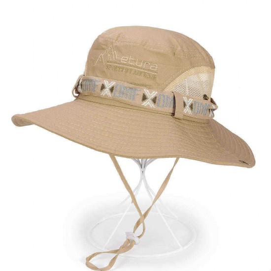 Men Breathable Cotton Wide Brimmed Bucket Hat Outdoor UV Resistence Fisherman Cap