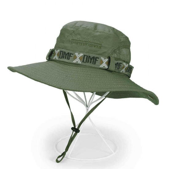 Men Breathable Cotton Wide Brimmed Bucket Hat Outdoor UV Resistence Fisherman Cap