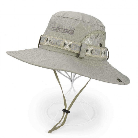 Men Breathable Cotton Wide Brimmed Bucket Hat Outdoor UV Resistence Fisherman Cap