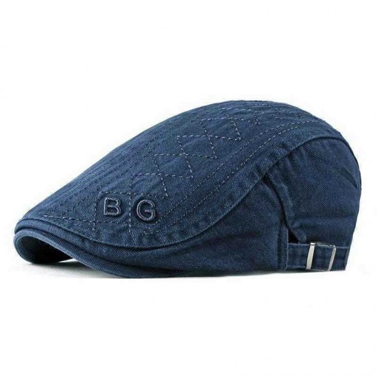 Men Cotton Letter Embroidered Adjustable Painter Beret Caps Newsboy Cabbie Flat Hat