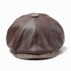 Men Middle-aged Artificial Leather Painter Beret Caps Warm Adjustable Newsboy Hunting Hat