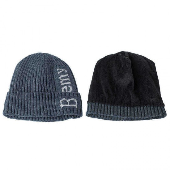 Men Middle-aged Winter Windproof Plus Velvet Knit Hat Outdoor Thicken Beanie Cap