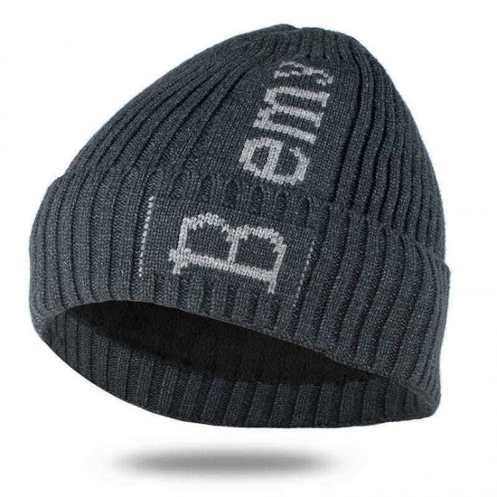 Men Middle-aged Winter Windproof Plus Velvet Knit Hat Outdoor Thicken Beanie Cap