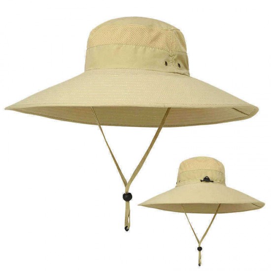 Men Outdoor Mesh Breathable Sunscreen Wide Brim UV Protection Fishing Sun Hat