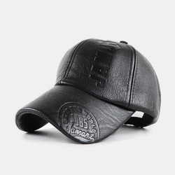 Men PU Leather Retro Baseball Cap Printed With Logo Outdoor Warm Cap