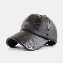 Men PU Leather Retro Baseball Cap Printed With Logo Outdoor Warm Cap