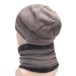 Men Plus Velvet Knit Hat Scarf Set Vintage Winter Thicken Earmuffs Beanie Hat With Neck Cover