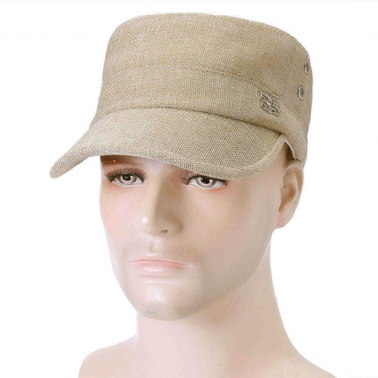 Men Simple Vogue Linen Solid Color Flat Hats Sunshade Casual Outdoors Adjustable Caps