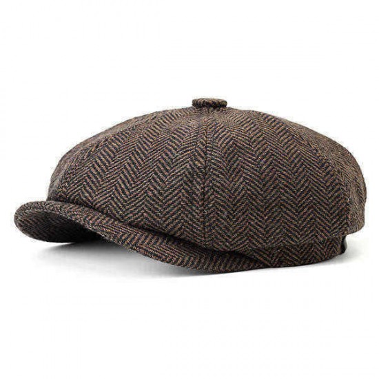 Men Visor Woolen Blending Newsboy Beret Caps Outdoor Casual Winter Cabbie Ivy Flat Hat