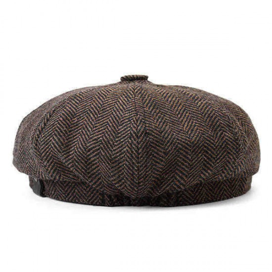 Men Visor Woolen Blending Newsboy Beret Caps Outdoor Casual Winter Cabbie Ivy Flat Hat