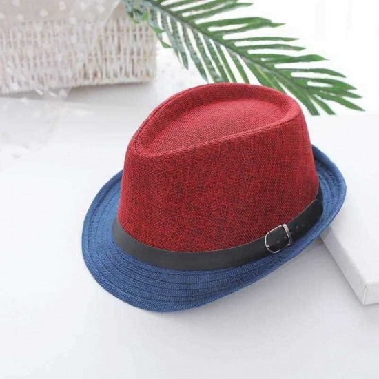 Men Vogue Color Matching Polyester Crimping Jazz Hat Bucket Hat Beach Cap Travel Breathable Sun Hat