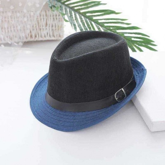 Men Vogue Color Matching Polyester Crimping Jazz Hat Bucket Hat Beach Cap Travel Breathable Sun Hat