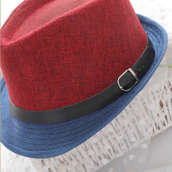 Men Vogue Color Matching Polyester Crimping Jazz Hat Bucket Hat Beach Cap Travel Breathable Sun Hat