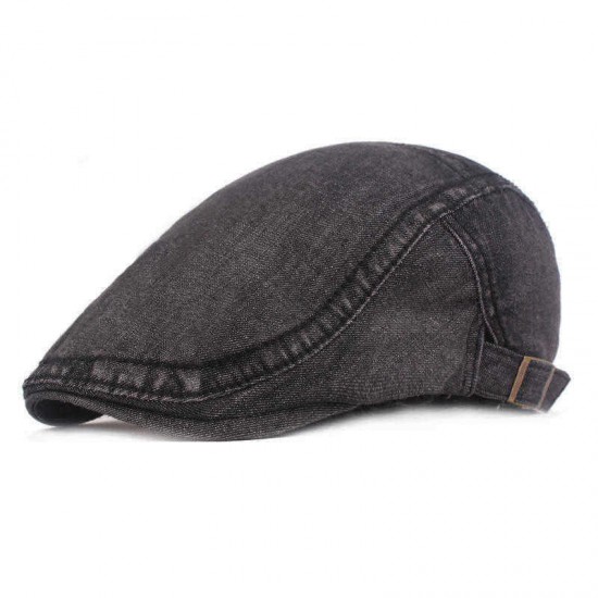 Men Washed Denim Beret Caps Forward Caps Outdoor Travel Hats Retro Hat