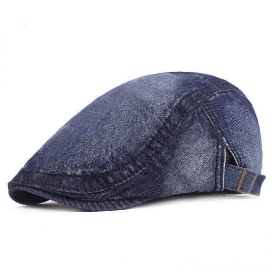 Men Washed Denim Beret Caps Forward Caps Outdoor Travel Hats Retro Hat