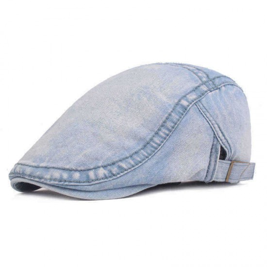 Men Washed Denim Beret Caps Forward Caps Outdoor Travel Hats Retro Hat