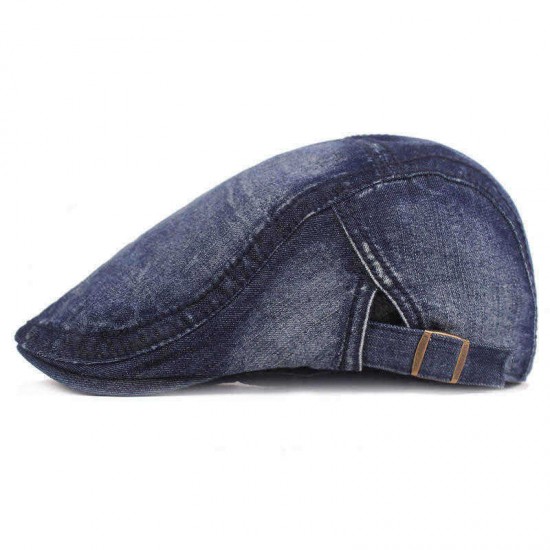 Men Washed Denim Beret Caps Forward Caps Outdoor Travel Hats Retro Hat