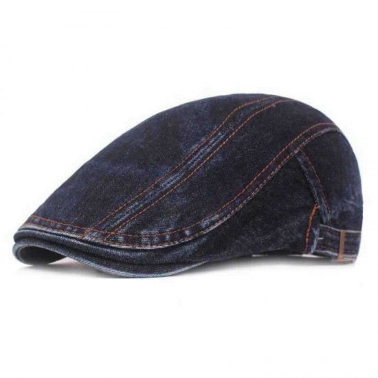 Men Washed Denim Double-Sided Adjustable Painter Beret Hat Newsboy Cabbie Flat Caps