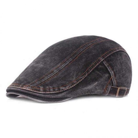 Men Washed Denim Double-Sided Adjustable Painter Beret Hat Newsboy Cabbie Flat Caps