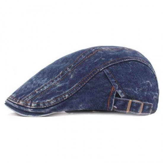 Men Washed Denim Double-Sided Adjustable Painter Beret Hat Newsboy Cabbie Flat Caps