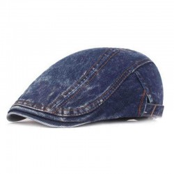 Men Washed Denim Double-Sided Adjustable Painter Beret Hat Newsboy Cabbie Flat Caps