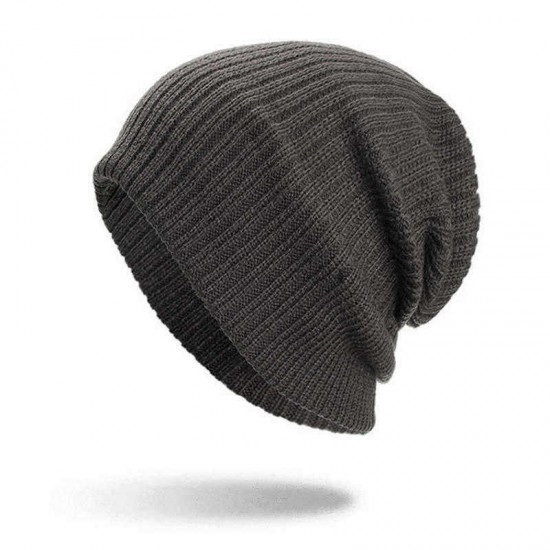 Men Winter Plain Thicken Brimless Knitted Cap Curlable Earmuffs Slouch Beanie Caps