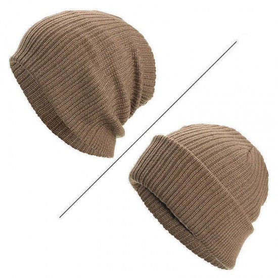 Men Winter Plain Thicken Brimless Knitted Cap Curlable Earmuffs Slouch Beanie Caps