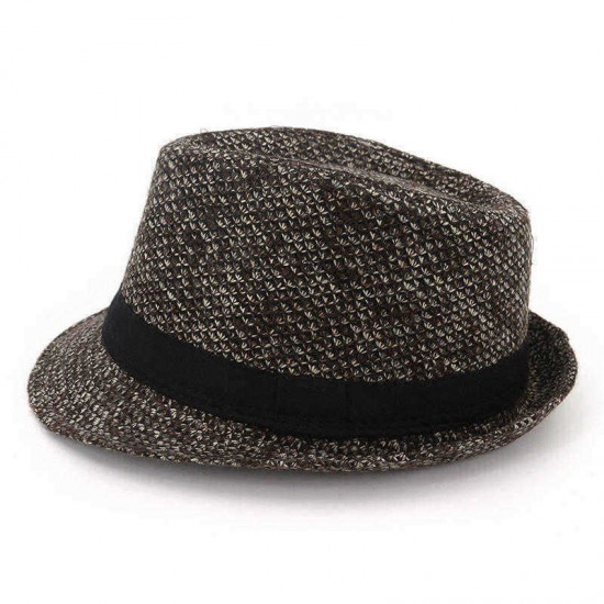 Men Winter Warm Felt Wide Brimmed Jazz Fedora Hat Outdoor Thicken Top Hat