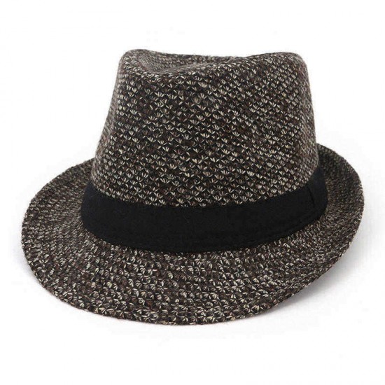 Men Winter Warm Felt Wide Brimmed Jazz Fedora Hat Outdoor Thicken Top Hat