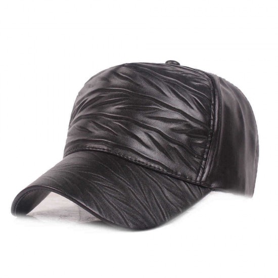 Men Woman Outdoor Sports PU Leather Baseball Cap Sunscreen Visor Peaked Cap