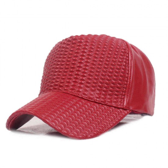 Men Woman Outdoor Sports PU Leather Baseball Cap Sunscreen Visor Peaked Cap