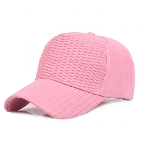 Men Woman Outdoor Sports PU Leather Baseball Cap Sunscreen Visor Peaked Cap