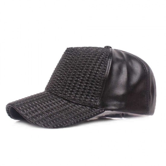 Men Woman Outdoor Sports PU Leather Baseball Cap Sunscreen Visor Peaked Cap