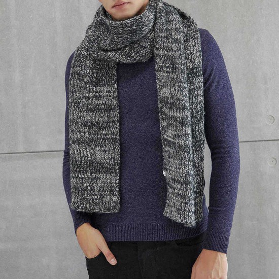 Men Woman Vintage Winter Warm Thicken Knitted Gird Scarf Gradient