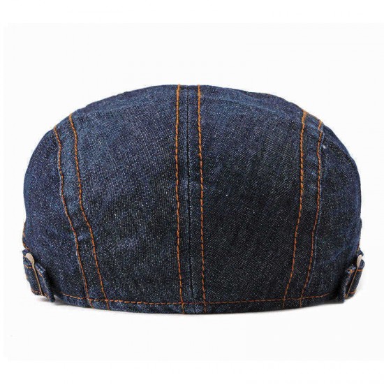 Men Women Casual Washed Denim Peaked Cap Beret Hat