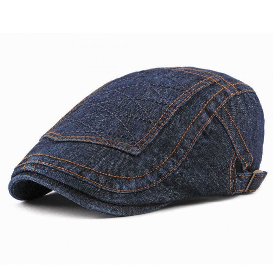 Men Women Casual Washed Denim Peaked Cap Beret Hat