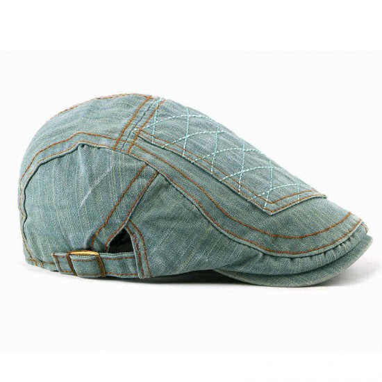 Men Women Casual Washed Denim Peaked Cap Beret Hat