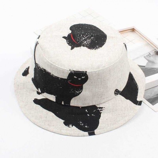 Men Women Cat Pattern Print Bucket Hat Outdoor Sunshade Fisherman Hat