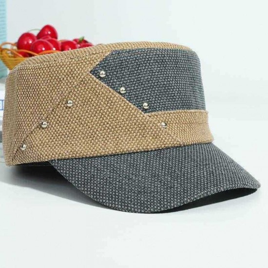 Men Women Color Block Canvas Flat Hats Outdoor Sunshade Fashion Cap