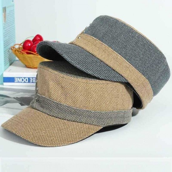 Men Women Color Block Canvas Flat Hats Outdoor Sunshade Fashion Cap