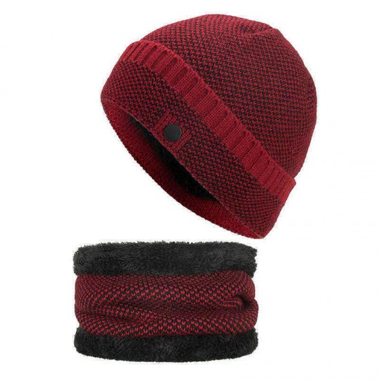 Men Women Coral Fleece Thicken Beanie Hat Scarf Set Winter Warm Knitted Hat