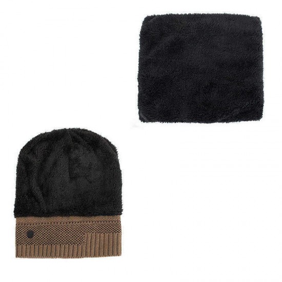 Men Women Coral Fleece Thicken Beanie Hat Scarf Set Winter Warm Knitted Hat