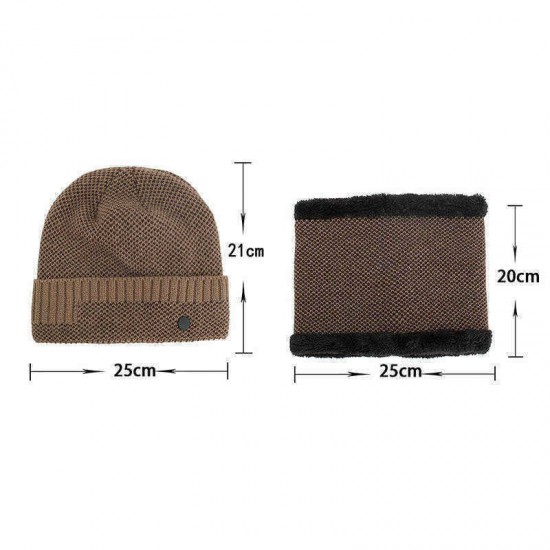 Men Women Coral Fleece Thicken Beanie Hat Scarf Set Winter Warm Knitted Hat