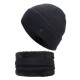 Men Women Coral Fleece Thicken Beanie Hat Scarf Set Winter Warm Knitted Hat