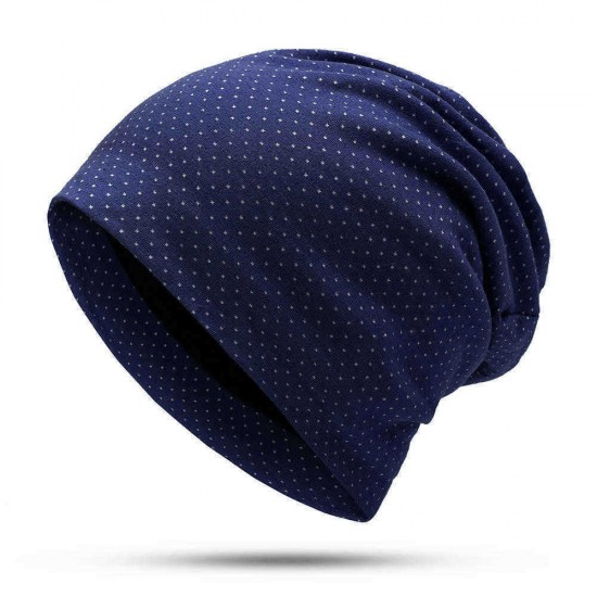 Men Women Cotton Dot Print Beanie Hat Outdoor Double Layers Earmuffs Skullcap