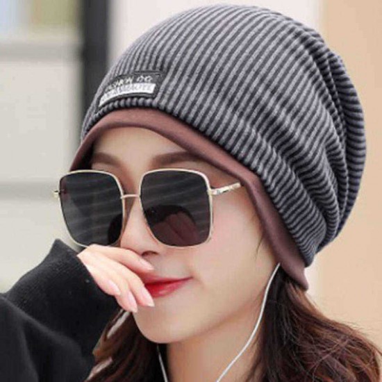 Men Women Cotton Double Layers Beanie Caps Fashion Stripe Brimless Hat