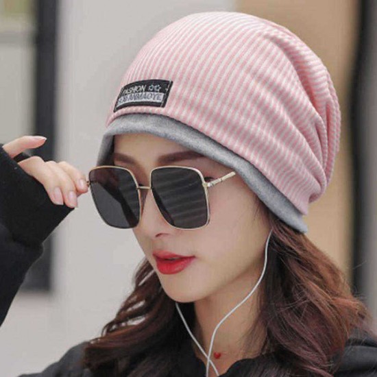 Men Women Cotton Double Layers Beanie Caps Fashion Stripe Brimless Hat