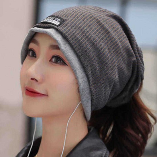 Men Women Cotton Double Layers Beanie Caps Fashion Stripe Brimless Hat